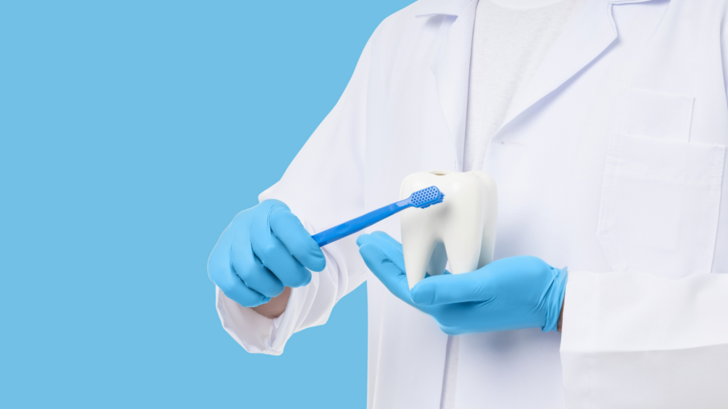 Close-up of a professional dental cleaning using modern tools, showing a bright, healthy smile in a comfortable, sunlit clinic environment.